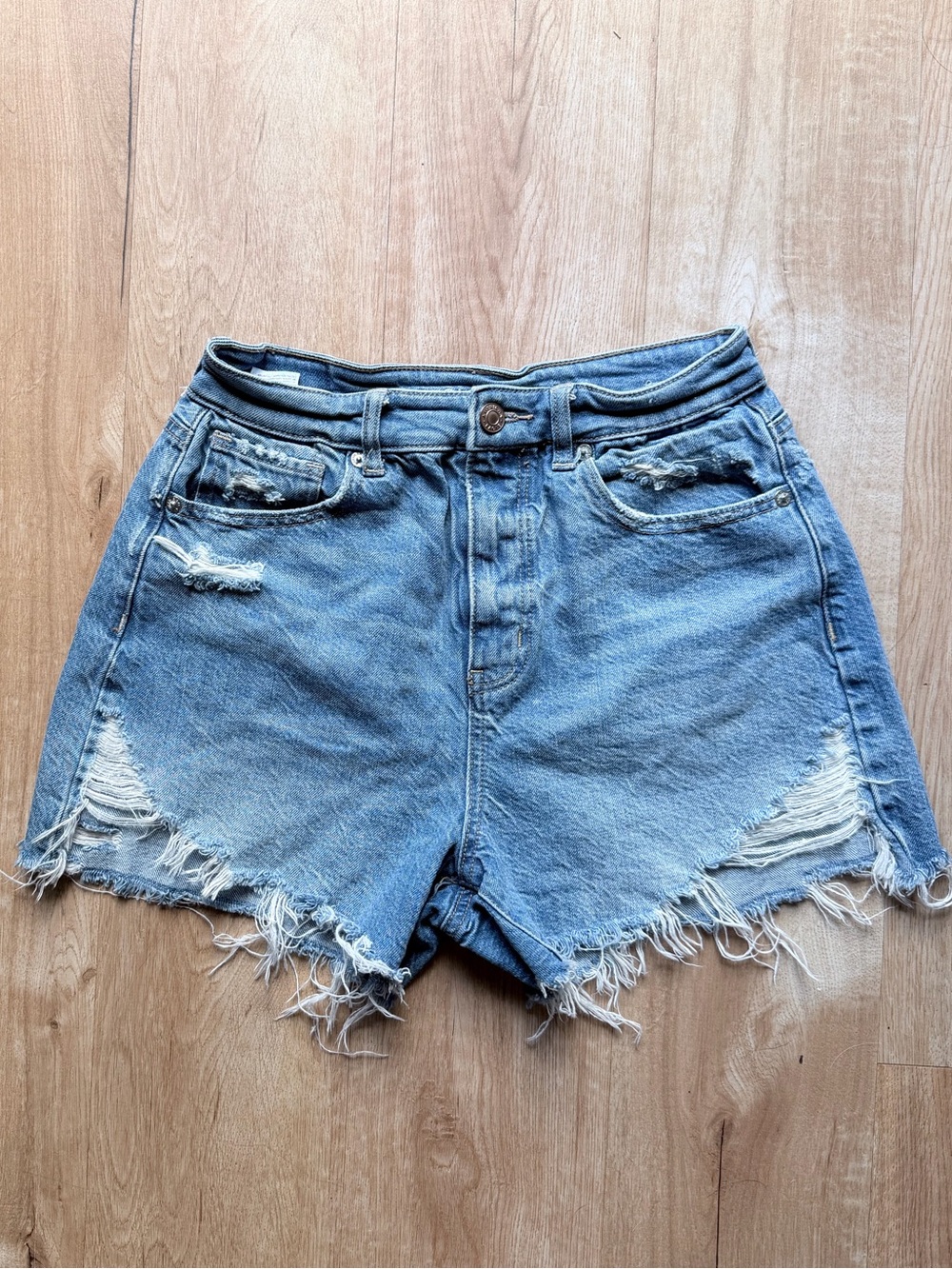 American Eagle Outfitters Light Blue Distressed Denim Shorts